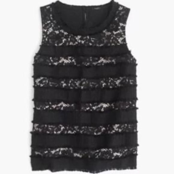 J. Crew NWOT Black Tweed Lace Overlay Sleeveless Top Blouse Medium Fully Lined - Picture 2 of 15